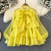 OCEANLOVE Sifonblúzok Női felsők Fodor masni Vékony Elegáns Tavaszi Nyári Blusas Mujer Divat Vintage Édes Ingek