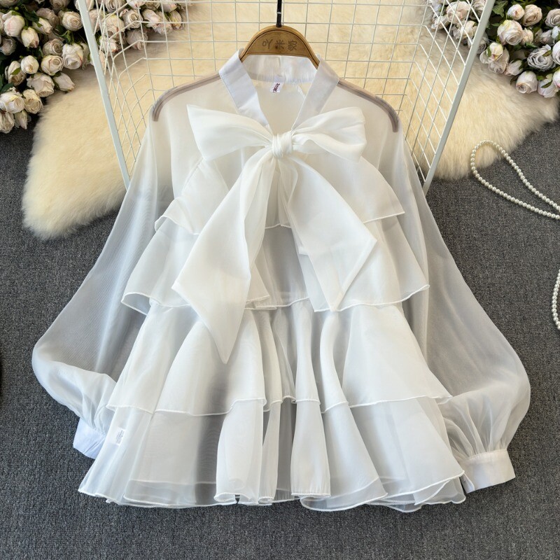 OCEANLOVE Sifonblúzok Női felsők Fodor masni Vékony Elegáns Tavaszi Nyári Blusas Mujer Divat Vintage Édes Ingek