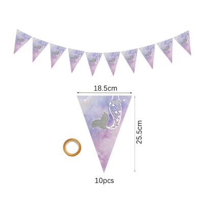 Nāras dzimšanas dienas svinības vienreizējās lietošanas galda piederumu komplekts purpursarkanas zivs astes ballītes papīra šķīvja glāzīte salvešu reklāmkarogs meitenei mazuļa ballītei