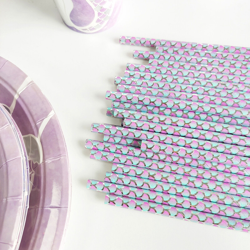 Nāras dzimšanas dienas svinības vienreizējās lietošanas galda piederumu komplekts purpursarkanas zivs astes ballītes papīra šķīvja glāzīte salvešu reklāmkarogs meitenei mazuļa ballītei