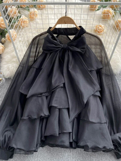 Francia tavasz nyár új stílusú fodrok széle finom édes stílus hosszú ujjú elegáns tündérblúz felső női Blusas Mujer D985