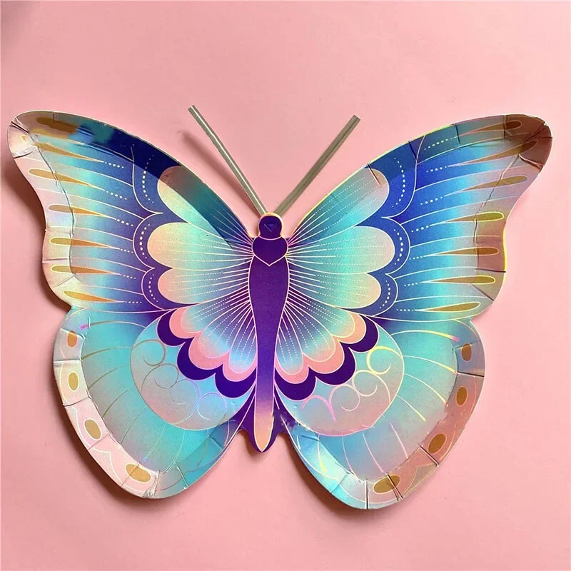 8 vendég Színes pillangós eldobható tányérok Tavaszi pillangótündér tematikus partikellékek Gyerekek szíves pillangós születésnapi parti