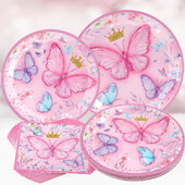 Ροζ μωβ πεταλούδα σερβίτσιο γενεθλίων Διακόσμηση για πάρτι γενεθλίων Γοργόνα Χάρτινα πιάτα Χαρτοπετσέτες Κοριτσάκι Baby Shower Wedding Party