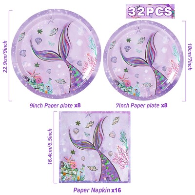 Ροζ μωβ πεταλούδα σερβίτσιο γενεθλίων Διακόσμηση για πάρτι γενεθλίων Γοργόνα Χάρτινα πιάτα Χαρτοπετσέτες Κοριτσάκι Baby Shower Wedding Party