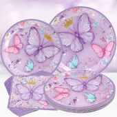 Rozā purpursarkanā tauriņa vienreizlietojamie galda piederumi, papīra šķīvju krūzes komplekti, tauriņu dzimšanas dienas ballītes dekori, meitenes mazuļa dušas piederumi kāzām