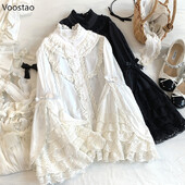 Viktorijas Eleganti Lolitas Krekli Sieviešu Harajuku Gothic Y2k Mežģīnes Ruffle Flare Piedurknēm Kokvilnas blūze Sieviešu Vintage Blusas Mujer Top