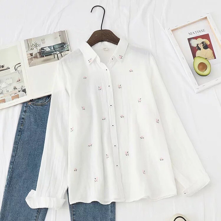 2024 tavaszi ősz új friss pamut fonal női hosszú ujjú ing virággal hímzett női alkalmi ing női blúz ruhák