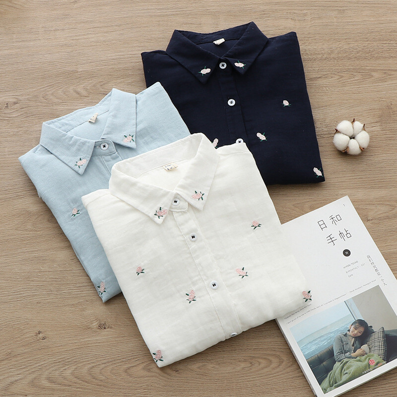 2024 tavaszi ősz új friss pamut fonal női hosszú ujjú ing virággal hímzett női alkalmi ing női blúz ruhák