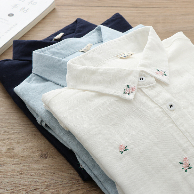 2024 tavaszi ősz új friss pamut fonal női hosszú ujjú ing virággal hímzett női alkalmi ing női blúz ruhák