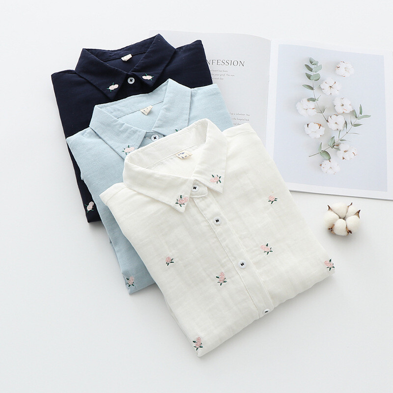 2024 tavaszi ősz új friss pamut fonal női hosszú ujjú ing virággal hímzett női alkalmi ing női blúz ruhák