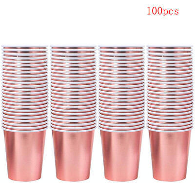100 paciņas vienreizējās lietošanas krūzīte rozzelta folijas papīrs 9oz ballītes kāzu dzimšanas dienas dzeramā galda piederumi