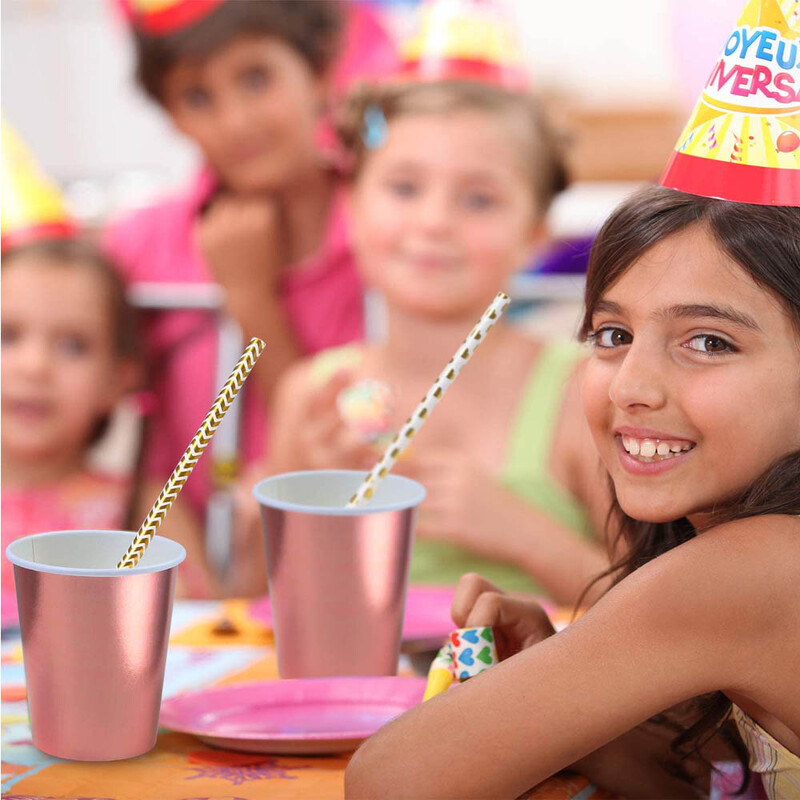 100 paciņas vienreizējās lietošanas krūzīte rozzelta folijas papīrs 9oz ballītes kāzu dzimšanas dienas dzeramā galda piederumi