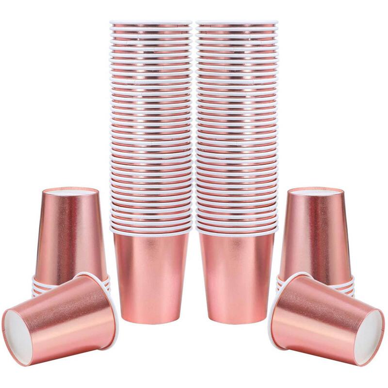 100 paciņas vienreizējās lietošanas krūzīte rozzelta folijas papīrs 9oz ballītes kāzu dzimšanas dienas dzeramā galda piederumi