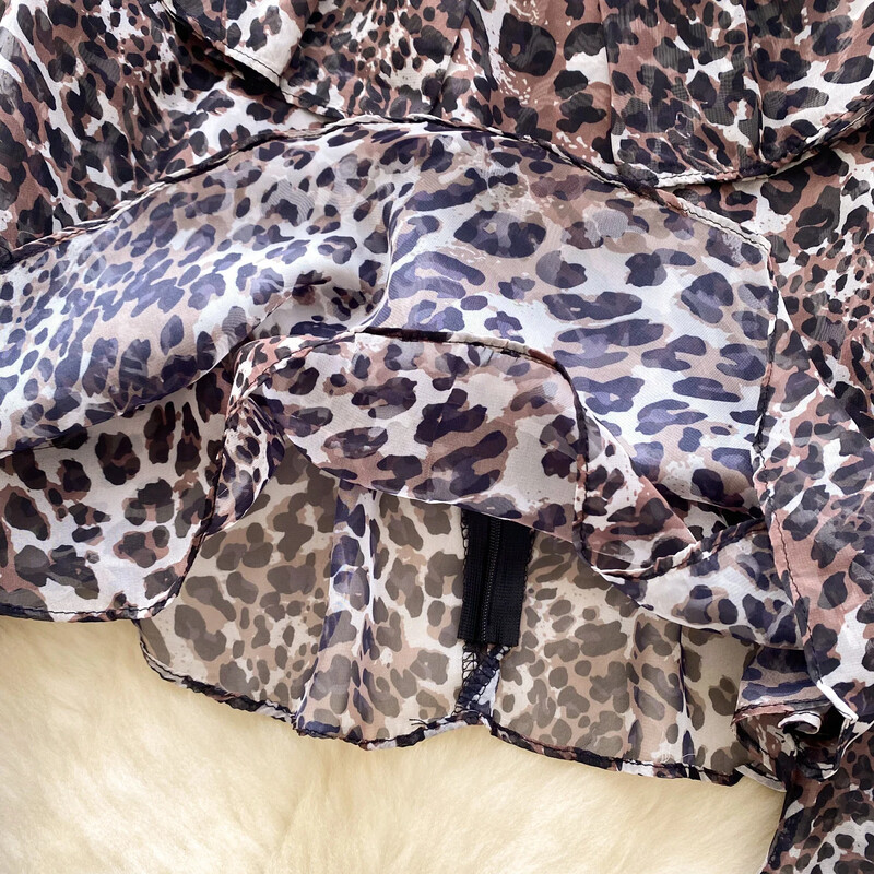 Eleganta O veida kakla tauriņa pārsējs Vintage, garām laternas piedurknēm, elegants leoparda sietveida auduma tops franču ielas apģērbam High Street rudens blūze