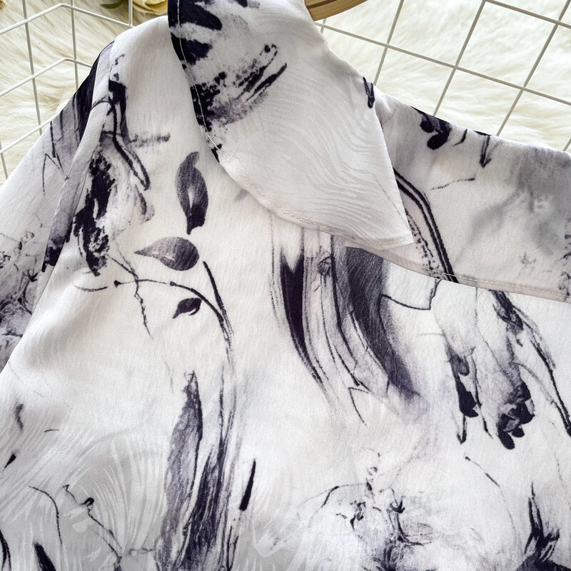 Κομψό ασύμμετρο βολάν Vintage σέξι V-λαιμόκοψη Βασικά μακρυμάνικο κομψό στάμπα Κορυφαία γυναικεία κορεατική μόδα φθινοπωρινή μπλούζα