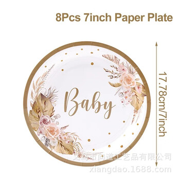 Επιτραπέζια σκεύη μιας χρήσης Bohemia Babyshower Flower Plant Baby Girl Χάρτινα πιάτα Χαρτοπετσέτες Happy 1st Birthday Party Decor Baby Shower