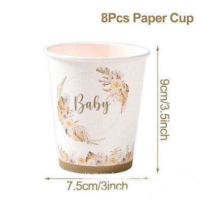 Bohemia Babyshower Vienkartiniai stalo reikmenys Gėlių augalas Baby Girl Popierinės lėkštės Servetėlės Su 1-ojo gimtadienio vakarėlio dekoracija Kūdikių dušas