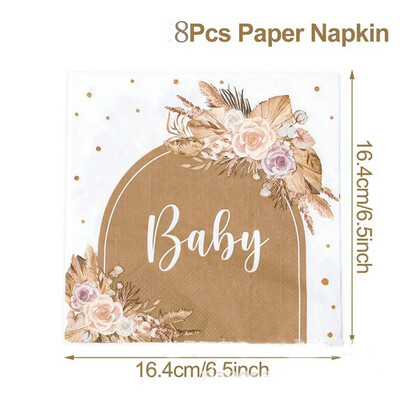 Bohemia Babyshower Vienkartiniai stalo reikmenys Gėlių augalas Baby Girl Popierinės lėkštės Servetėlės Su 1-ojo gimtadienio vakarėlio dekoracija Kūdikių dušas