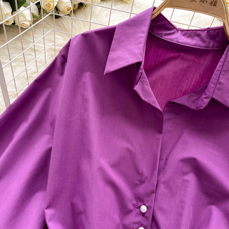 Eleganta nolaižama apkakle Vintage ar garām laternas piedurknēm Eleganta kroku šauras pogas, franču ielas apģērba augšdaļa High Street rudens blūze