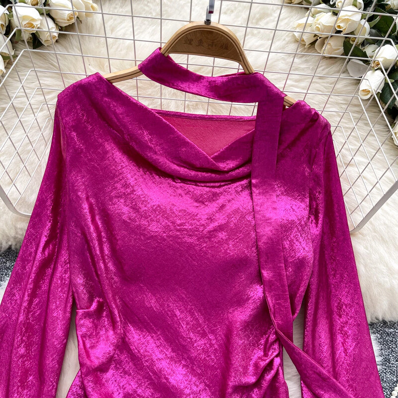 Vintage šūpojoša apkakle Eleganta trīsdimensiju ziedu, eleganta, ar garām piedurknēm, slaida korejiešu ielas apģērba blūze