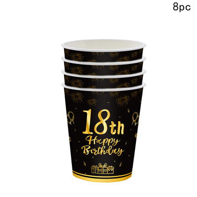 8Guests tēma ar melnu balonu 18 gadus veci vienreizlietojamie galda piederumi, uzmundrināt 18. gada astoņpadsmitās dzimšanas dienas ballītes dekors