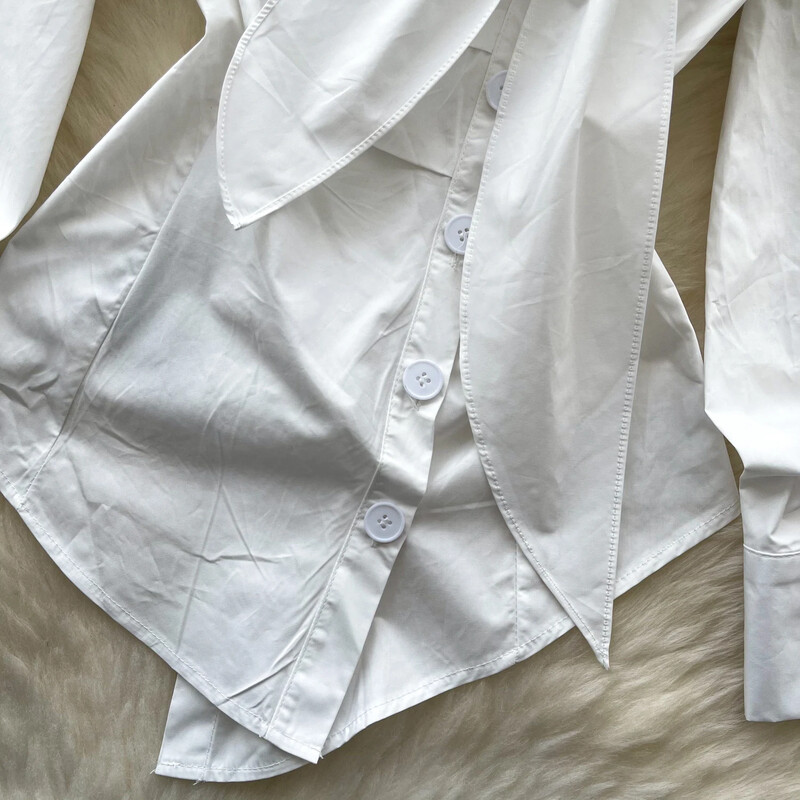 Pamati Diagonālā apkakle Eleganta tauriņš asimetriska vintage ar garām piedurknēm slaids augšējais franču ielas apģērbs High Street rudens blūze