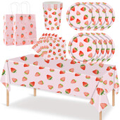 Zemeņu dzimšanas dienas ballītes Vienreizlietojamie galda piederumi Papīra šķīvis Salvetes Krūzes Vasaras augļu ballīšu piederumi Dzimšanas dienas kāzu ballītes dekors