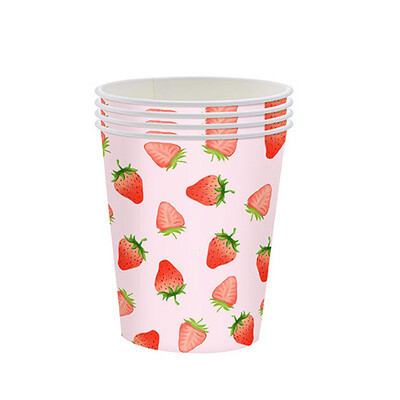 Zemeņu dzimšanas dienas ballītes Vienreizlietojamie galda piederumi Papīra šķīvis Salvetes Krūzes Vasaras augļu ballīšu piederumi Dzimšanas dienas kāzu ballītes dekors