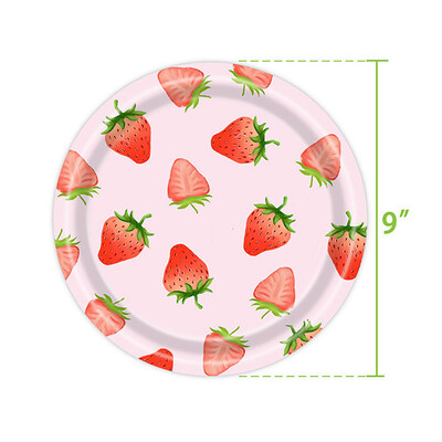 Zemeņu dzimšanas dienas ballītes Vienreizlietojamie galda piederumi Papīra šķīvis Salvetes Krūzes Vasaras augļu ballīšu piederumi Dzimšanas dienas kāzu ballītes dekors