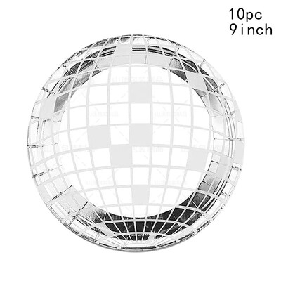 10 Guests Laser Silver Disco Ball Theme Επιτραπέζια σκεύη μιας χρήσης Πιάτα για πάρτι ντίσκο Πετσέτες Χαρτοπετσέτες Happy Disco Birthday Party Decor
