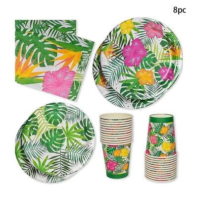 8Guests Havaju salu tēmas vienreizējās lietošanas galda trauku komplekts Aloha Flower Turtle Leave Plates Cup Salvete Tropical Havaju salu dzimšanas dienas ballītes dekors