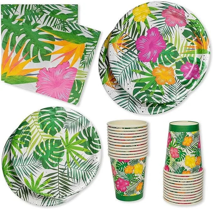 8Guests Havaju salu tēmas vienreizējās lietošanas galda trauku komplekts Aloha Flower Turtle Leave Plates Cup Salvete Tropical Havaju salu dzimšanas dienas ballītes dekors