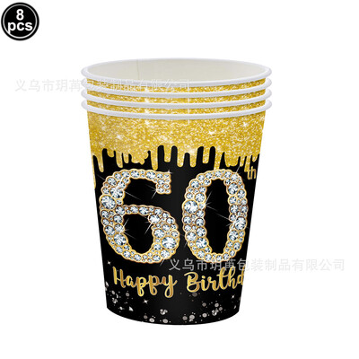 30./40./50./60. dzimšanas dienas ballītes papīra šķīvji Salvetes Krūzes Melns un Zelta 30. 40. 50. 60. dzimšanas dienu ballītes dekori vīriešiem Sievietēm 