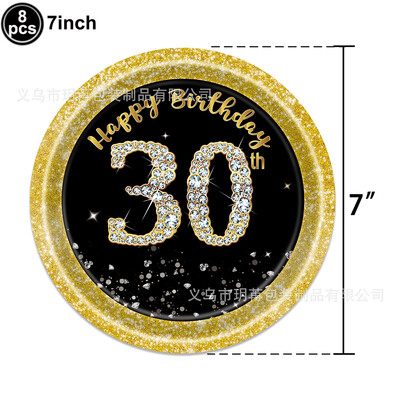 30./40./50./60. dzimšanas dienas ballītes papīra šķīvji Salvetes Krūzes Melns un Zelta 30. 40. 50. 60. dzimšanas dienu ballītes dekori vīriešiem Sievietēm 