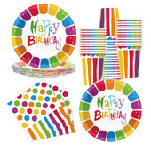 Szivárványparti eldobható evőeszközök Szivárványos csíkos tányérok Szalvéták Csészék Gyerek lányok Boldog szivárvány témájú Születésnapi parti kellékek