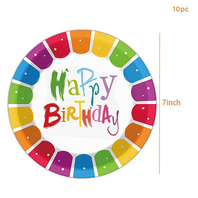 Szivárványparti eldobható evőeszközök Szivárványos csíkos tányérok Szalvéták Csészék Gyerek lányok Boldog szivárvány témájú Születésnapi parti kellékek