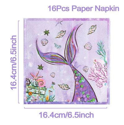 Nāras ballītes vienreizlietojamie trauki Papīra šķīvis Nāras dzimšanas dienas ballītes noformējums meitenei zem jūras ballītes dekorēšana bērnu duša