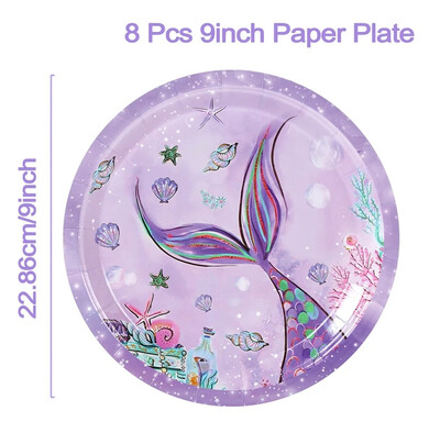 Nāras ballītes vienreizlietojamie trauki Papīra šķīvis Nāras dzimšanas dienas ballītes noformējums meitenei zem jūras ballītes dekorēšana bērnu duša