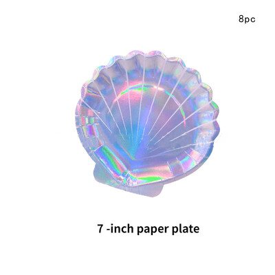 Επιτραπέζια σκεύη μίας χρήσης με κέλυφος λέιζερ με θέμα Γοργόνα με θέμα Ocean Πιάτο Κύπελλο Happy Under The Sea Girl 1st Birthday Party Decor Babyshowe