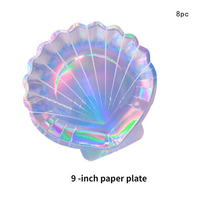 Επιτραπέζια σκεύη μίας χρήσης με κέλυφος λέιζερ με θέμα Γοργόνα με θέμα Ocean Πιάτο Κύπελλο Happy Under The Sea Girl 1st Birthday Party Decor Babyshowe