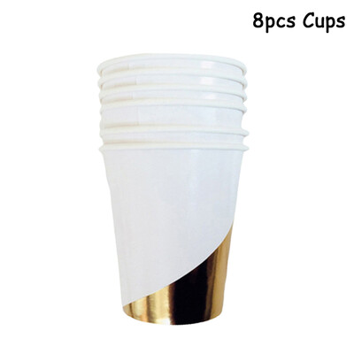 Fehér témájú esküvői parti Aranycsíkos Papírtányérok Csésze Szalvéták Gyermek Felnőtt Születésnapi Evőeszközök Babazuhany Party Díszek