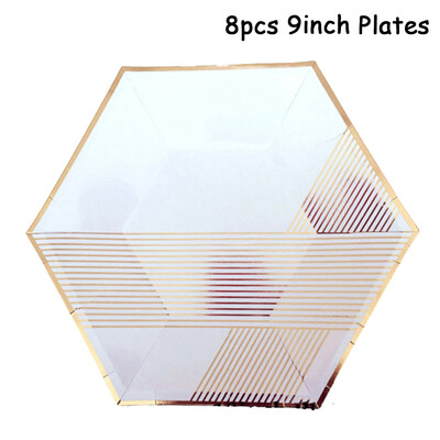 Fehér témájú esküvői parti Aranycsíkos Papírtányérok Csésze Szalvéták Gyermek Felnőtt Születésnapi Evőeszközök Babazuhany Party Díszek