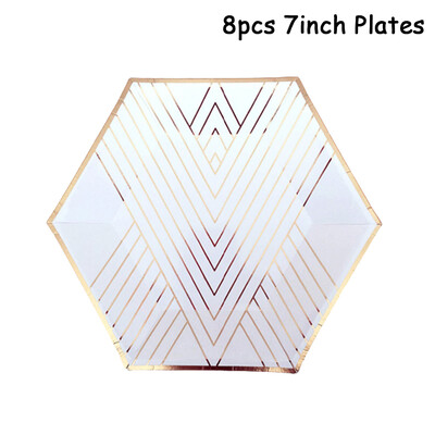 Fehér témájú esküvői parti Aranycsíkos Papírtányérok Csésze Szalvéták Gyermek Felnőtt Születésnapi Evőeszközök Babazuhany Party Díszek