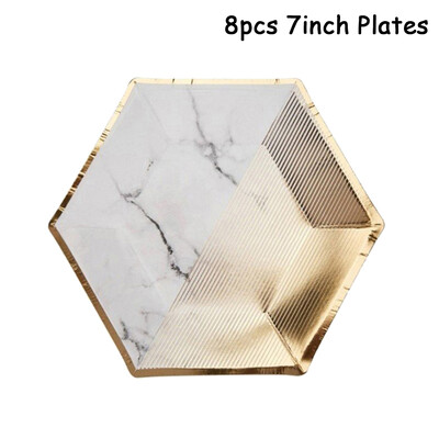 Fehér témájú esküvői parti Aranycsíkos Papírtányérok Csésze Szalvéták Gyermek Felnőtt Születésnapi Evőeszközök Babazuhany Party Díszek