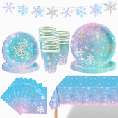 Hópehely Eldobható Evőeszközök Papírtányérok Csészék Szalvéták Karácsonyi Hó Téma Party Dekoráció