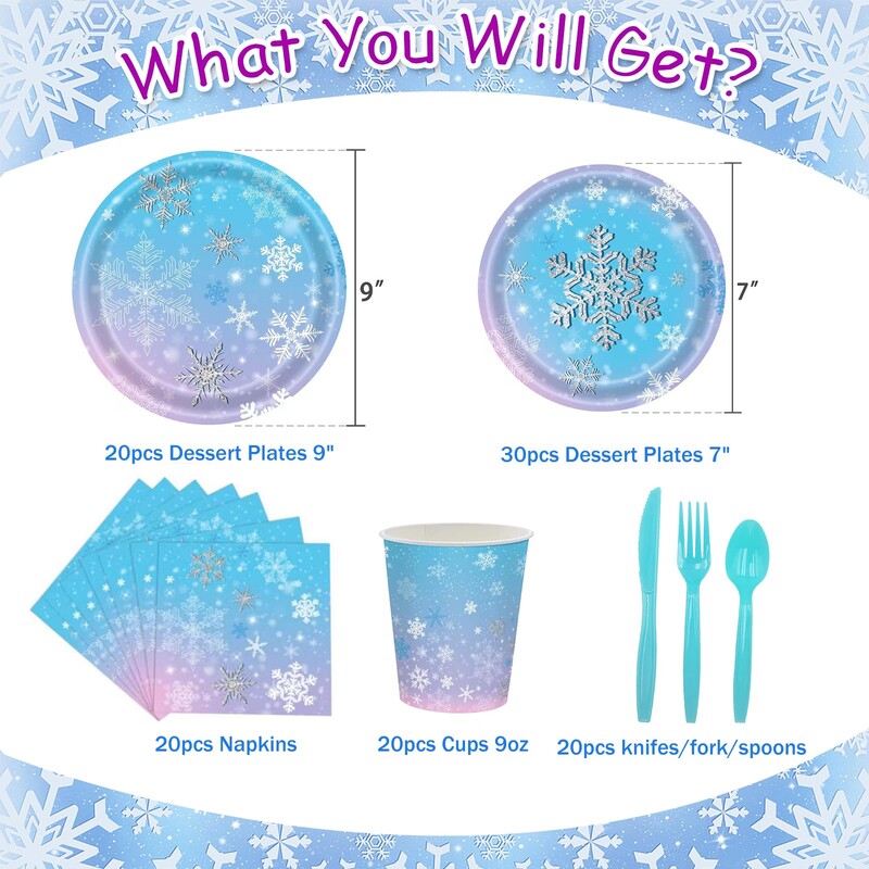 Hópehely Eldobható Evőeszközök Papírtányérok Csészék Szalvéták Karácsonyi Hó Téma Party Dekoráció