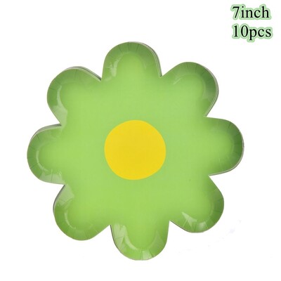 10 gab. Margrietiņu vienreizlietojamie trauki Krāsaini ziedu papīra šķīvji kāzu dekorēšanai bērniem Margrietiņas dzimšanas dienas svinību galda piederumi