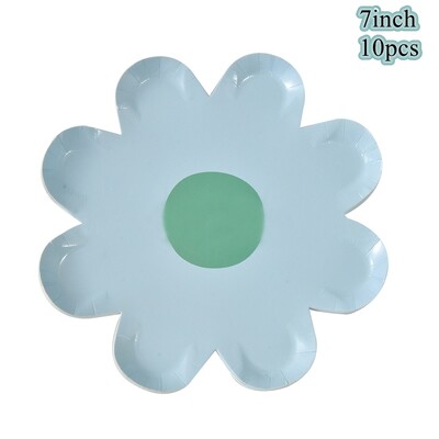 10 gab. Margrietiņu vienreizlietojamie trauki Krāsaini ziedu papīra šķīvji kāzu dekorēšanai bērniem Margrietiņas dzimšanas dienas svinību galda piederumi