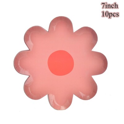 10 gab. Margrietiņu vienreizlietojamie trauki Krāsaini ziedu papīra šķīvji kāzu dekorēšanai bērniem Margrietiņas dzimšanas dienas svinību galda piederumi