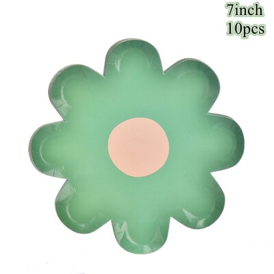 10 gab. Margrietiņu vienreizlietojamie trauki Krāsaini ziedu papīra šķīvji kāzu dekorēšanai bērniem Margrietiņas dzimšanas dienas svinību galda piederumi